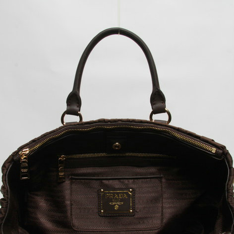 2014 Prada gaufre nylon fabric tote bag BN2390 brown - Click Image to Close